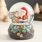 Сувенир полистоун водяной шар "Дед Мороз с олешкой в лесу"  7х7х9 см - Фото 5
