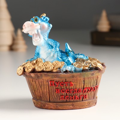 Копилка полистоун "Синий дракон в ванной с монетами" 10,2х7,3х10 см