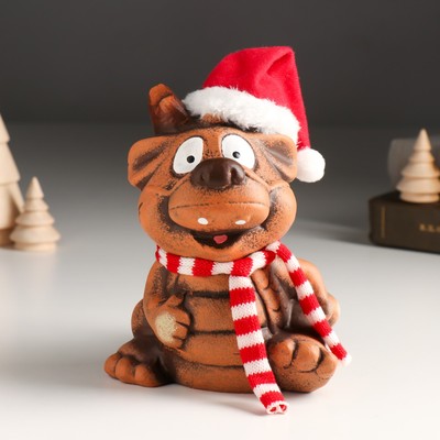 Копилка для денег «Глиняный дракон в шарфе и колпаке», керамика, 11×13.3×14.8 см