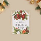 Открытка-шильдик на подарок «Счастья в новом году», ветки, акварельный картон 5 × 7 см - фото 23269215