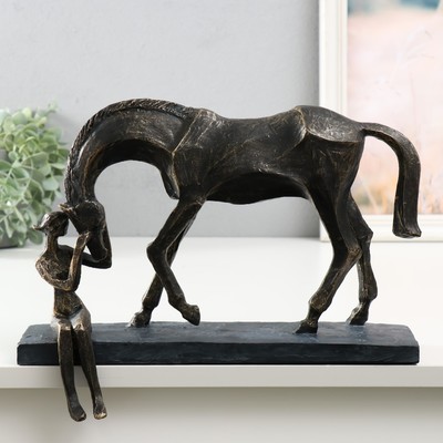 Фигурка полистоун настольная »Девушка с конём» под металл, 32.6×11×25.2 см