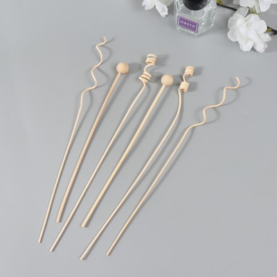 Палочки для аромадиффузора из ротанга «Спиральки и шарики», набор 6 шт.