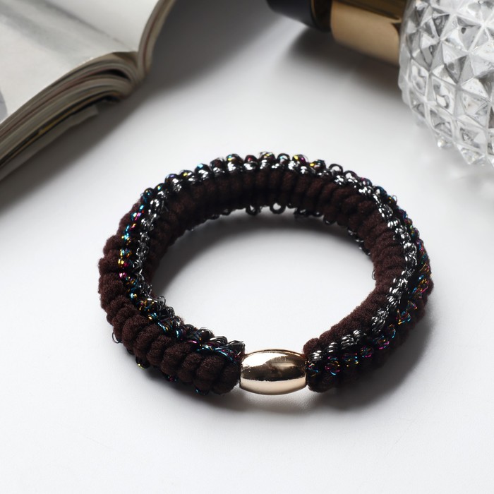 Резинка для волос «Спорт», классика полоса блеск, 5 см, коричневая - Фото 1