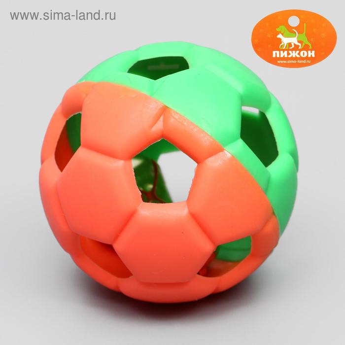 Игрушка резиновая "Футбольный мяч" с бубенчиком, 6 см, микс цветов - Фото 1