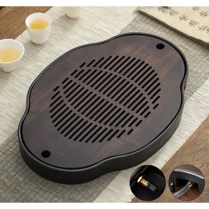 Чабань для чайной церемонии ДЖЕКИЧАЙ, 45×31×3.8 см, бамбук, чёрный поддон - Фото 1