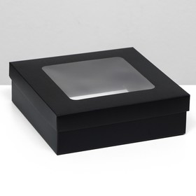 Коробка складная, крышка-дно, чёрная, с окном 20 х 20 х 6 см
