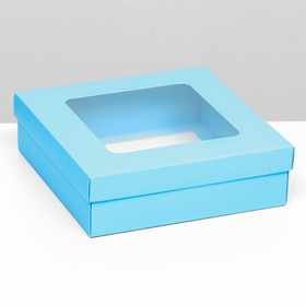 Коробка складная, крышка-дно, бирюзовая, с окном 20 х 20 х 6 см