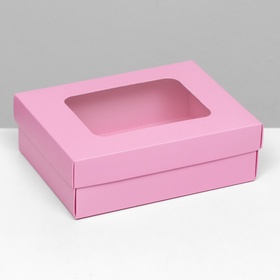 Коробка подарочная складная, упаковка, крышка-дно, с окном, розовая, 16.5?12.5?5.2 см (комплект 5 шт)