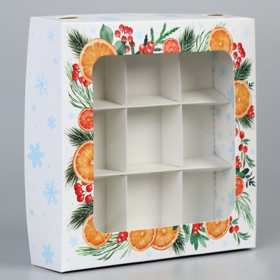 Коробка под 9 конфет «С Новым годом», 14.5×14.5×3.5 см