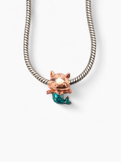 Шарм «Кошечка русалка», сине-зелёный в розовом золоте