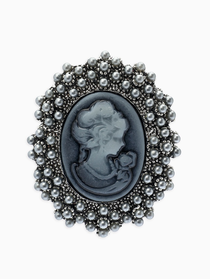 Брошь «Камея», в жемчуге, серая в чернёном серебре - Фото 1