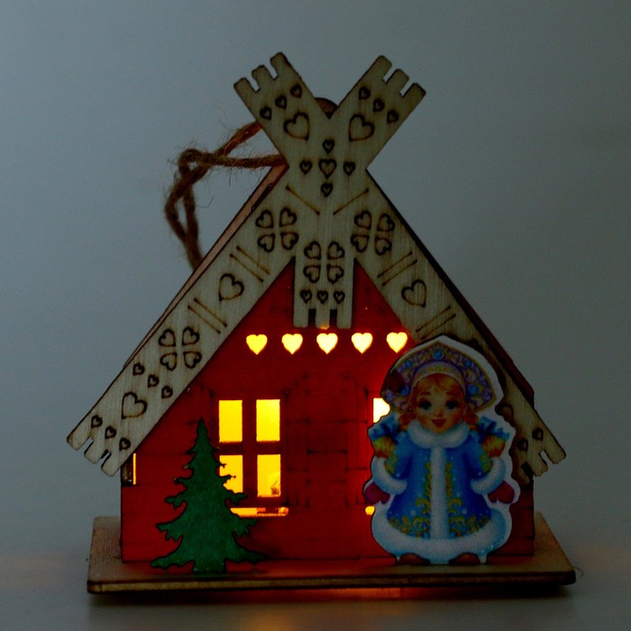 Световой декор «Дом Дед Мороза» красного цвета, 5,9 × 7 × 8,3 см