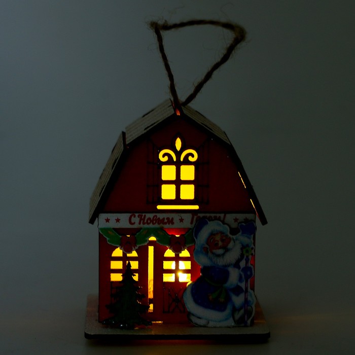 Световой декор «Дом Дед Мороза» красного цвета, 5,9 × 7 × 8,3 см - фото 1909338804