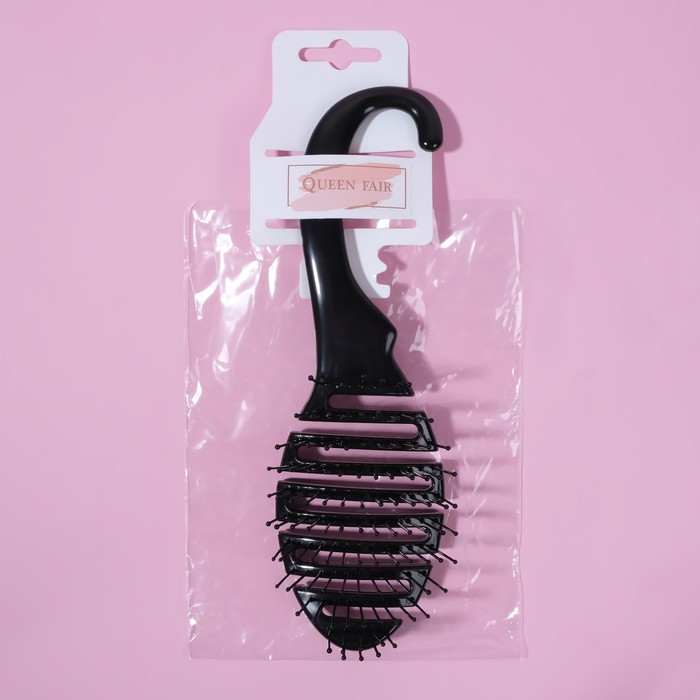 Расчёска массажная, вентилируемая, с крючком, 7 × 22 см, цвет чёрный