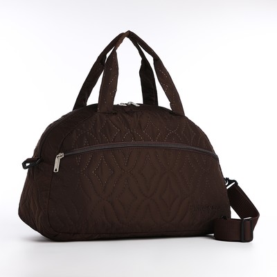 Сумка спортивная на молнии, наружный карман, длинный ремень, средний размер, цвет коричневый