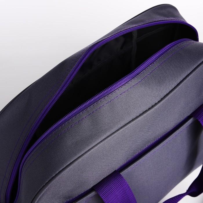 Сумка спортивная на молнии, наружный карман, длинный ремень, цвет серый/фиолетовый