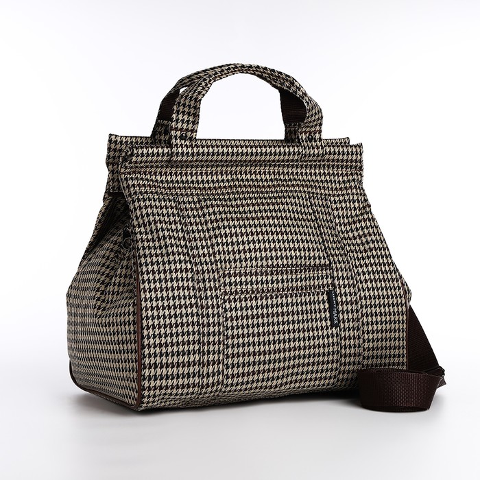 Сумка дорожная на молнии, наружный карман, длинный ремень, бежевая, коричневая - Фото 1