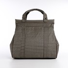 Сумка дорожная на молнии, наружный карман, длинный ремень, бежевая, коричневая - Фото 2