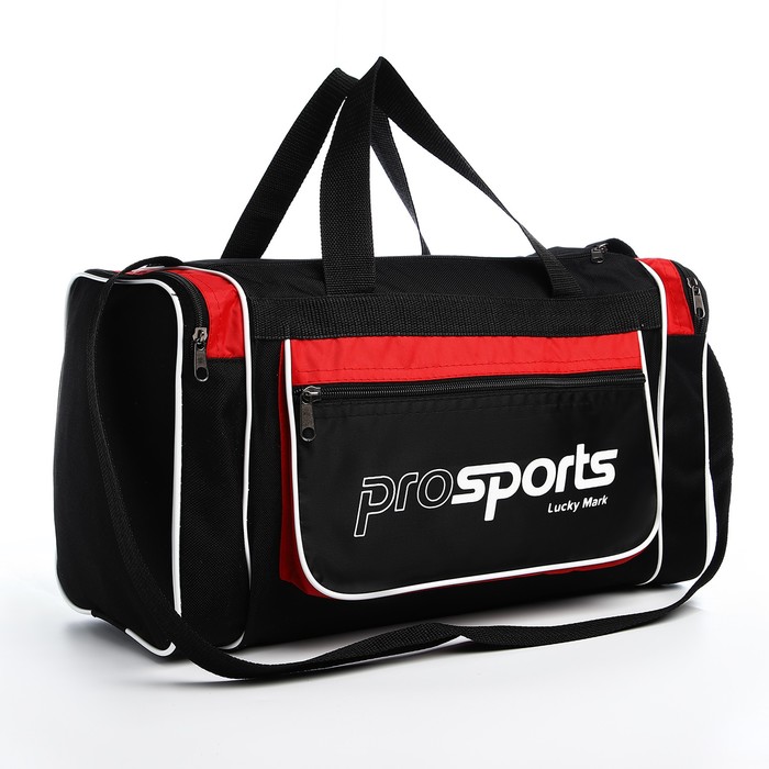Сумка спортивная на молнии, 3 наружных кармана, длинный ремень, цвет чёрный/красный - Фото 1