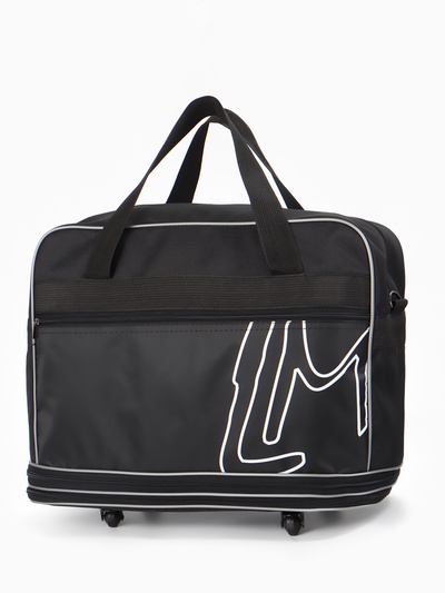 Сумка дорожная 20" на колёсах, отдел на молнии, с увеличением, наружный карман, длинный ремень, чёрная