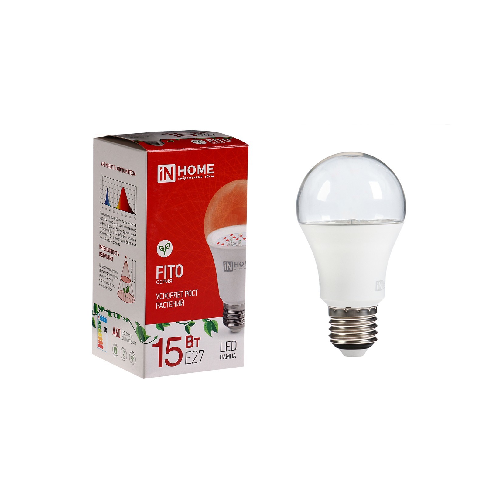 Лампа светодиодная, 15 Вт, Е 27, 230 В, полный спектр, LED-A60-FITO, IN ...