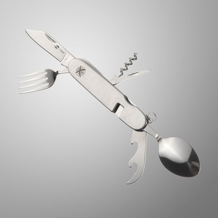 Нож перочинный Stinger, 8 функций, рукоять - нержавеющая сталь, серебристый, 11 см