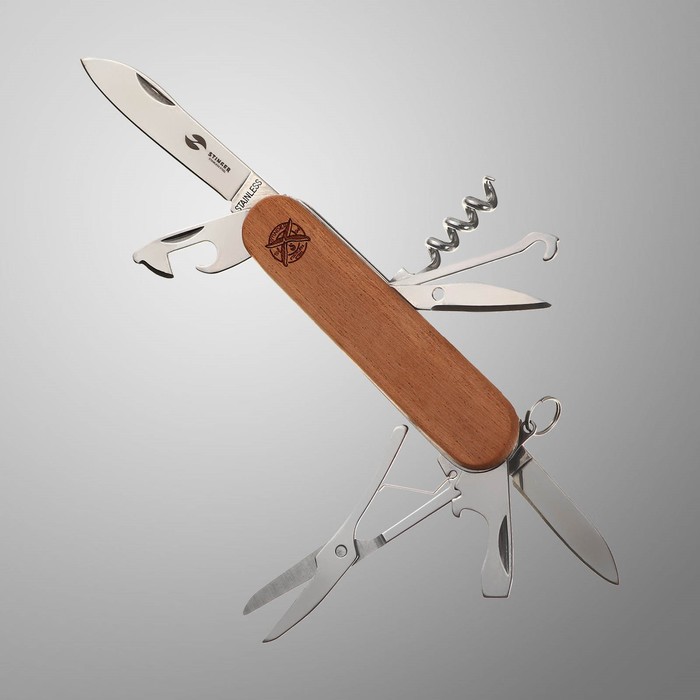 Нож перочинный Stinger, 13 функций, рукоять - древесина сапеле, 9 см - фото 1904967890