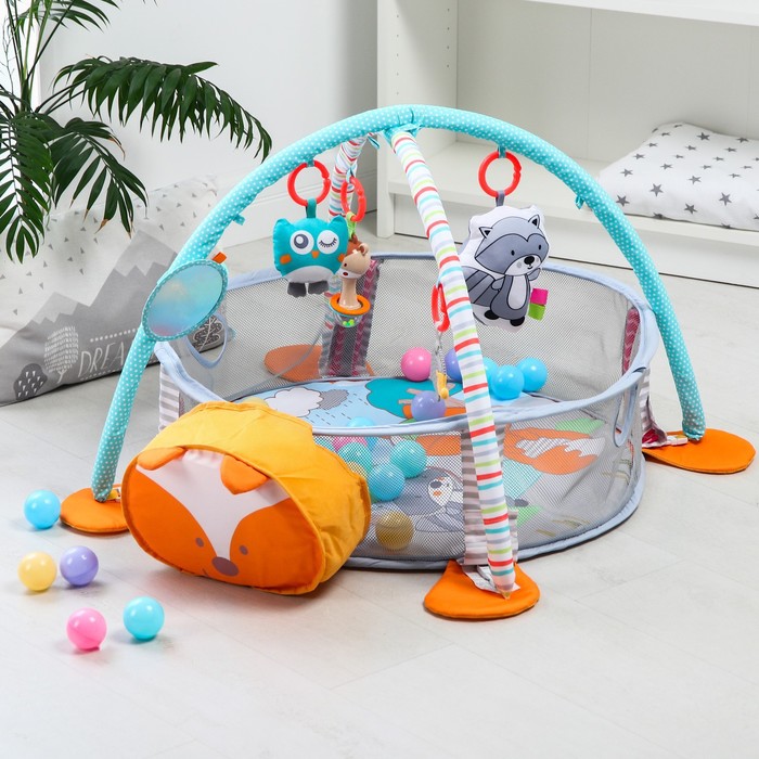 УЦЕНКА Развивающий коврик - манеж 3 в 1 «Лис», 68×68 см, 30 цветных шариков, 5 игрушек, Крошка Я - Фото 1