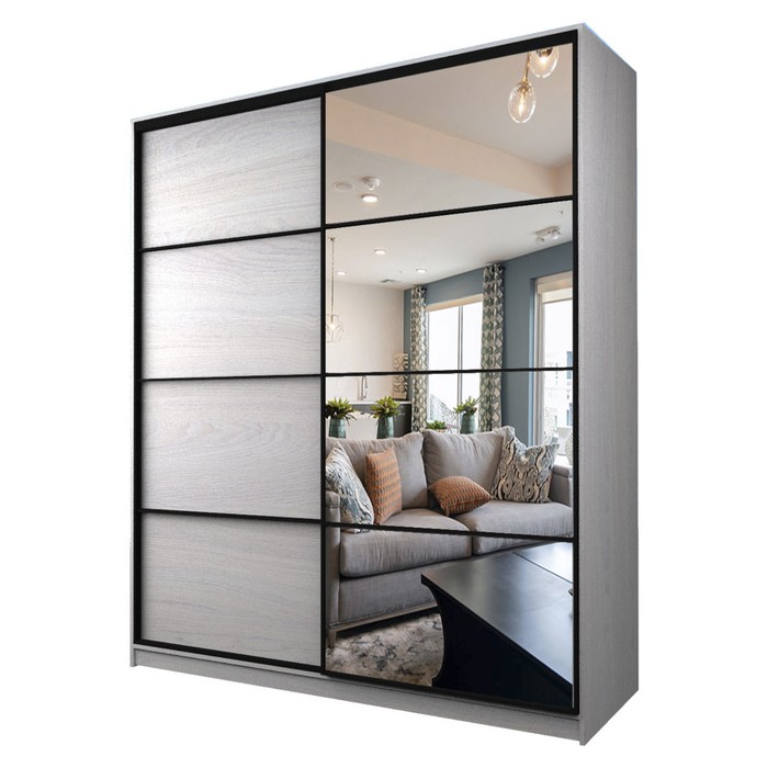 Шкаф-купе Max-МШ-23-6-20/2-15, 2000×600×2300 мм, зеркало, цвет ясень анкор светлый - Фото 1