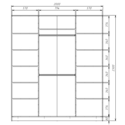 Шкаф - купе Max-МШ-23-6-20/2-15, 2000×600×2300 мм, с зеркалом, цвет дуб крафт белый