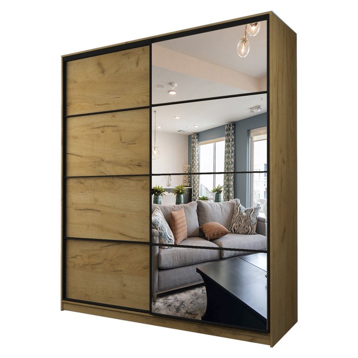 Шкаф-купе Max-МШ-23-6-20/2-15, 2000×600×2300 мм, зеркало, цвет дуб крафт золотой - Фото 1