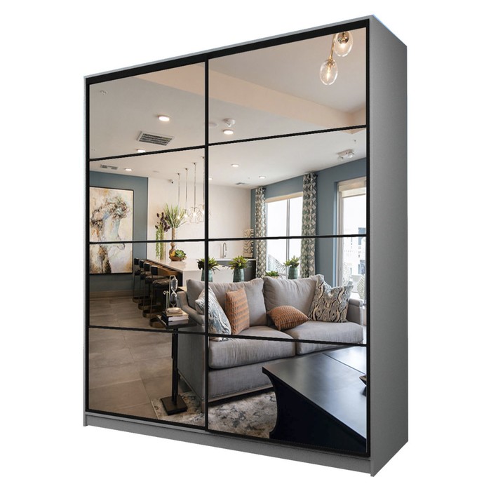 Шкаф - купе Max-МШ-23-6-20/2-55, с зеркалом, 2000×600×2300 мм, цвет серый шагрень - Фото 1