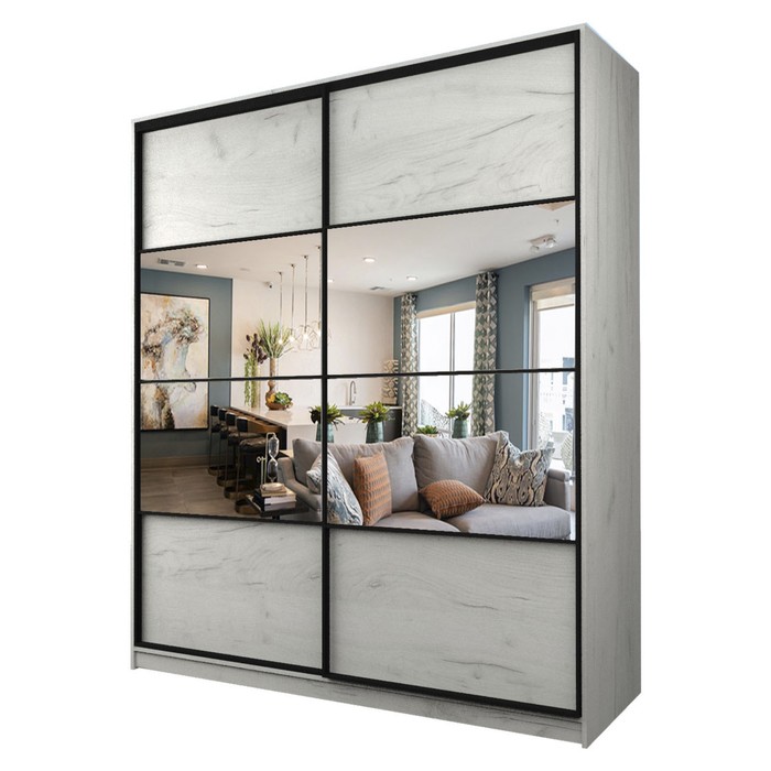 Шкаф-купе Max-МШ-23-6-20/2-77, 2000×600×2300 мм, зеркало, цвет дуб крафт белый - Фото 1