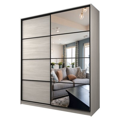 Шкаф - купе Max-МШ-23-6-22/2-15, с зеркалом, 2200×600×2300 мм, цвет ясень шимо светлый