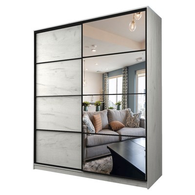 Шкаф – купе Max-МШ-23-6-22/2-15, 2200×600×2300 мм, с зеркалом, цвет дуб крафт белый