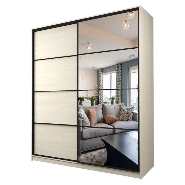 Шкаф-купе Max-МШ-23-6-22/2-15, 2200×600×2300 мм, зеркало, цвет дуб молочный - Фото 1