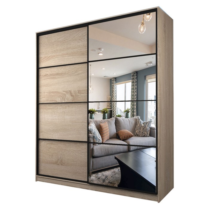 Шкаф-купе Max-МШ-23-6-22/2-15, 2200×600×2300 мм, зеркало, цвет дуб сонома - Фото 1