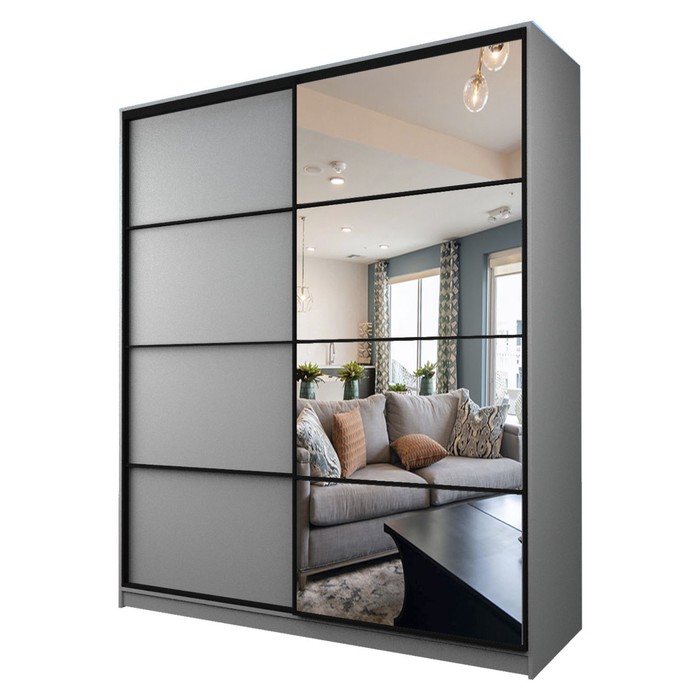 Шкаф-купе Max-МШ-23-6-22/2-15, 2200×600×2300 мм, зеркало, цвет серый шагрень - Фото 1