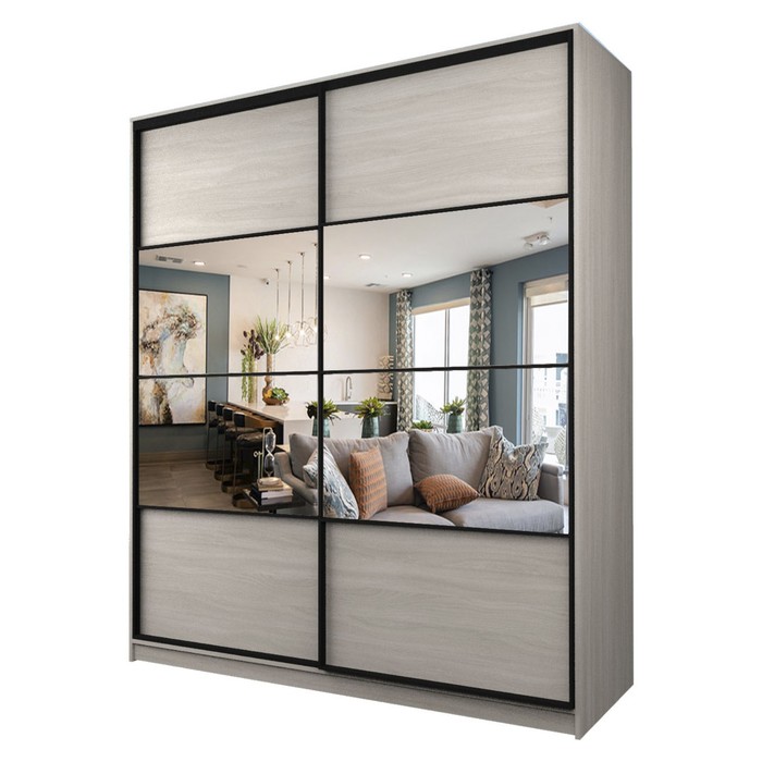 Шкаф-купе Max-МШ-23-6-22/2-77, 2200×600×2300 мм, зеркало, цвет ясень шимо светлый - Фото 1