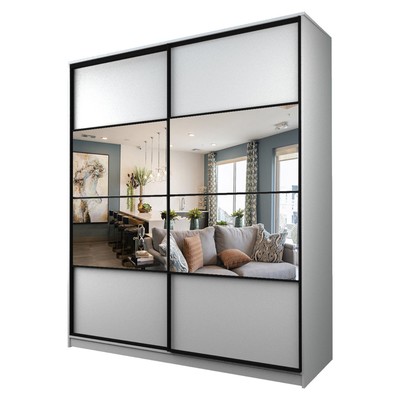 Шкаф – купе Max-МШ-23-6-22/2-77, 2200×600×2300 мм, с зеркалом, цвет белый шагрень