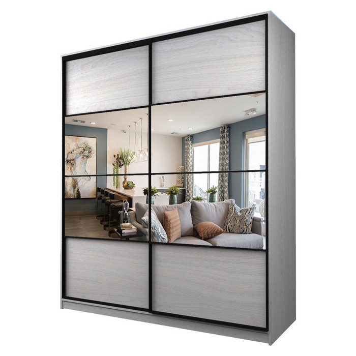 Шкаф-купе Max-МШ-23-6-22/2-77, 2200×600×2300 мм, зеркало, цвет ясень анкор светлый - Фото 1