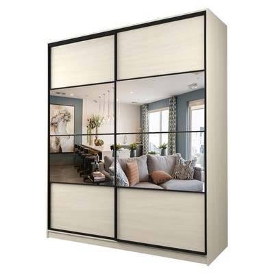 Шкаф – купе Max-МШ-23-6-22/2-77, 2200×600×2300 мм, с зеркалом, цвет дуб молочный