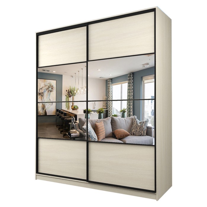 Шкаф-купе Max-МШ-23-6-22/2-77, 2200×600×2300 мм, зеркало, цвет дуб молочный - Фото 1