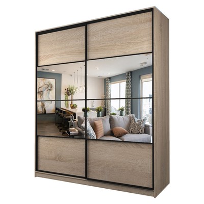 Шкаф – купе Max-МШ-23-6-22/2-77, 2200×600×2300 мм, с зеркалом, цвет дуб сонома