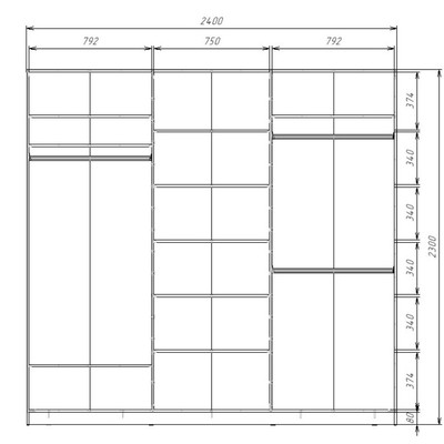 Шкаф - купе Max-МШ-23-6-24-111, 2400×600×2300 мм, цвет дуб крафт белый
