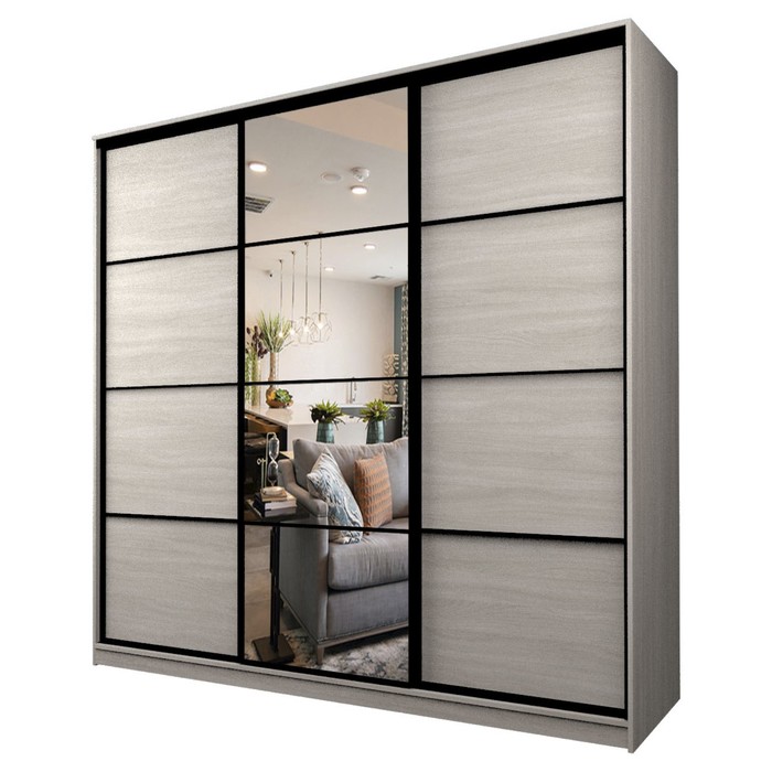 Шкаф - купе Max-МШ-23-6-27/2-151, с зеркалом, 2666×600×2300 мм, цвет ясень шимо светлый - Фото 1