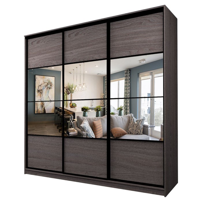 Шкаф-купе 3-х дверный Max 2/777, 2666×600×2300 мм, зеркало, цвет ясень анкор тёмный - Фото 1