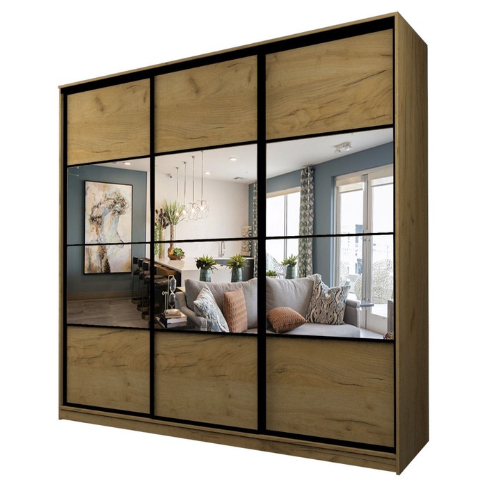 Шкаф-купе Max-МШ-23-6-27/2-777, 2666×600×2300 мм, зеркало, цвет дуб крафт золотой - Фото 1