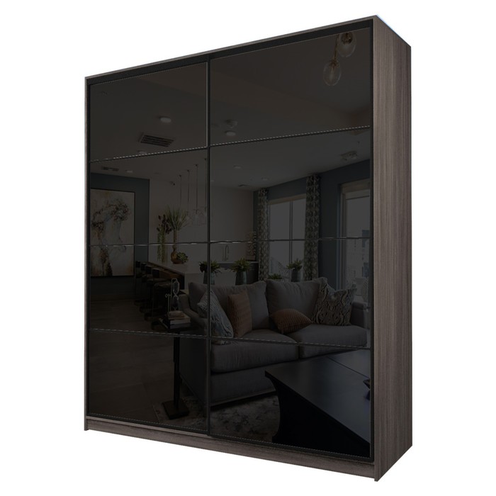 Шкаф-купе 2-х дверный Max 2/22, 2200×600×2300 мм, цвет ясень шимо тёмный / стекло чёрное - Фото 1