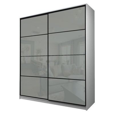 Шкаф-купе Max-МШ-23-6-22/2-22, 2200×600×2300 мм, цвет белый шагрень / стекло светло-серое